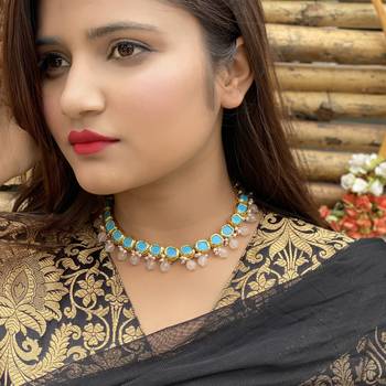 Turquoise- Pink Kundan Inspied Necklace 1