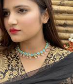 Turquoise- Pink Kundan Inspied Necklace