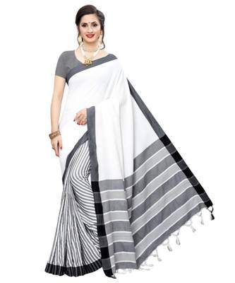 White  Printed faux polycotton saree with blouse 1