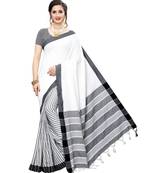 White  Printed faux polycotton saree with blouse