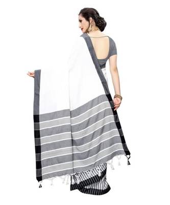 White  Printed faux polycotton saree with blouse 2