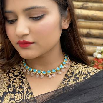 Turquoise- Pink Kundan Inspied Necklace 2