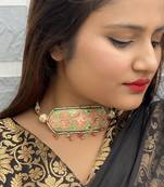 Green- Pink Meenakari Hanpainted Necklace