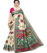 beige Printed faux polycotton saree with blouse