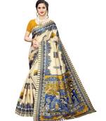 beige Printed faux polycotton saree with blouse
