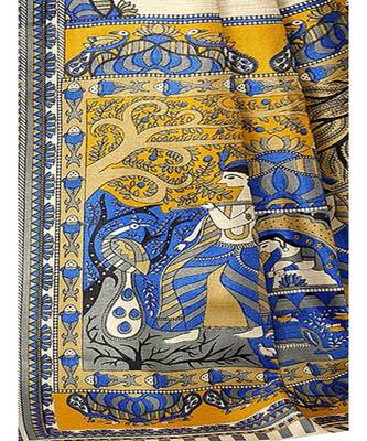 beige Printed faux polycotton saree with blouse 4