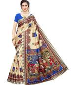 beige Printed faux polycotton saree with blouse