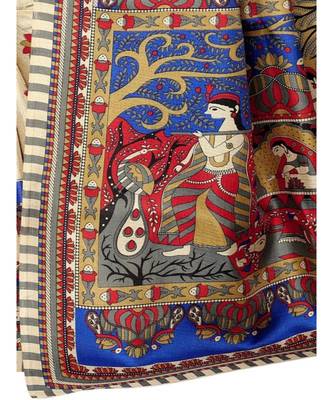 beige Printed faux polycotton saree with blouse 4