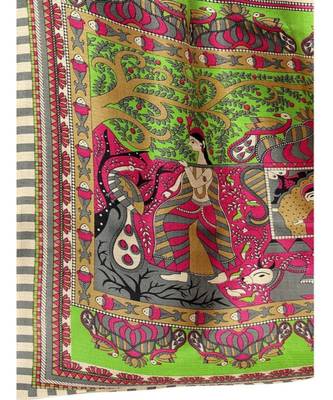 beige Printed faux polycotton saree with blouse 4