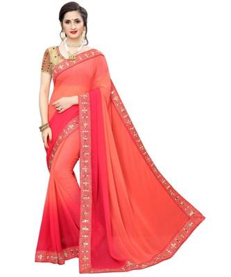 Orange embroidered art silk saree with blouse 1