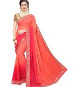 Orange embroidered art silk saree with blouse