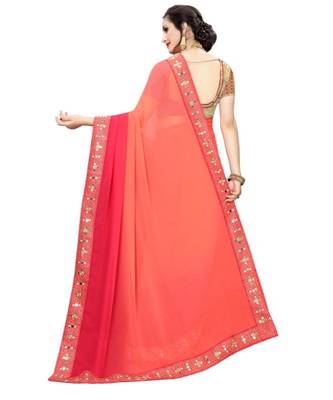 Orange embroidered art silk saree with blouse 2