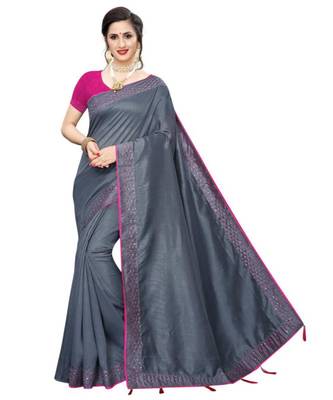 Grey embroidered art silk saree with blouse 1