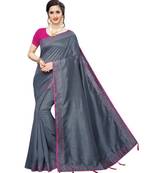 Grey embroidered art silk saree with blouse