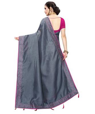 Grey embroidered art silk saree with blouse 2