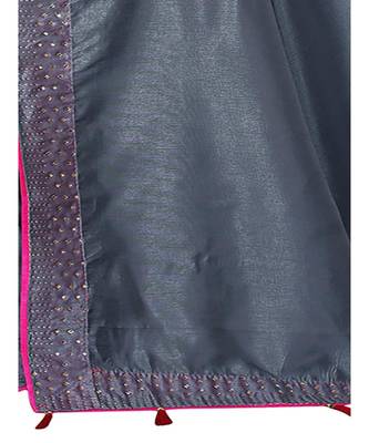 Grey embroidered art silk saree with blouse 4