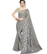 Grey Printed faux polycotton saree with blouse