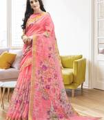 Pink printed linen saree with blouse