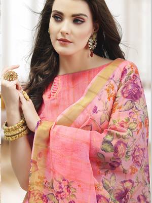 Pink printed linen saree with blouse 2