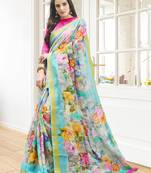Pink printed linen saree with blouse