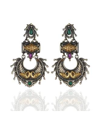 Red Green Golden Silver Designer Oxidised Earring 1