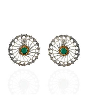 Green Silver Golden Wheel Design Stylish Earring 1