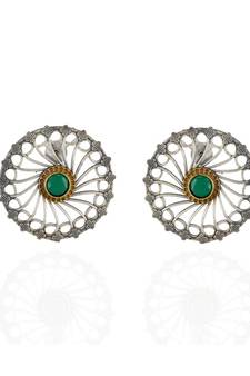 Green Silver Golden Wheel Design Stylish Earring