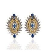 Blue Silver Golden Leaf Pattern Designer Oxidised Earring