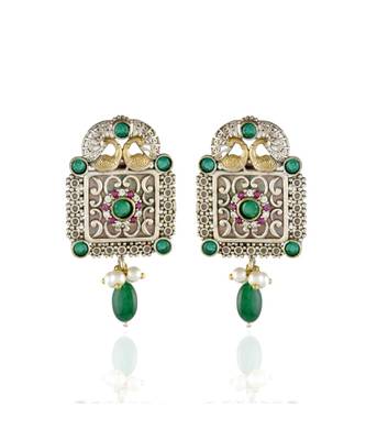 Green Cute Delicate Oxidised Peacock Design Earring 1