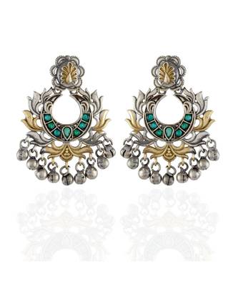 Green Golden Silver Beautiful Elegant Oxidised Earring 1