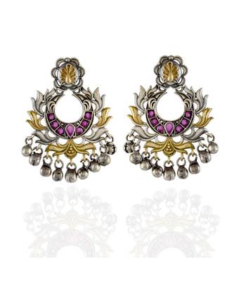 Red Golden Silver Beautiful Elegant Oxidised Earring 1