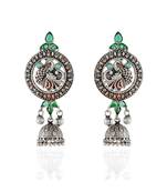 Green Silver Beautiful Stylish Peacock Pattern Oxidised Earring