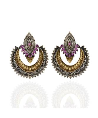 Red Golden Silver Beautiful Elegant Oxidised Chand Bali  Earring 1