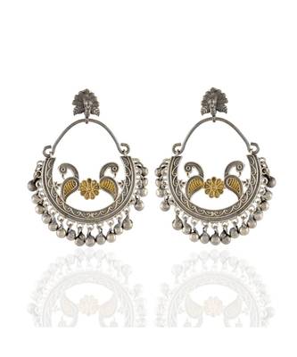Black Golden Bali Pattern Designer Stylish Peacock Oxidised Earring 1