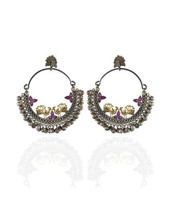 Red Golden Silver Kashmiri Pattern Peacock Design Bali Earring 1