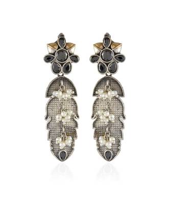 Black Golden Silver Leaf Pattern Cute Delicate Oxidised Earring 1