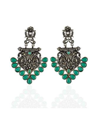 Green Silver Designer Black Oxidised Smart Look Fashionable Earring 1