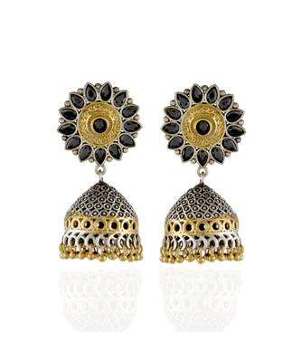 Black Silver Golden Designer Jhumki Pattern Oxidised Earring 1
