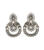 White Silver Peacock Design Black Oxidised Chand Bali Pattern