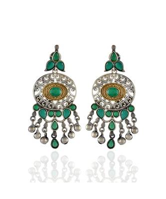 Green Silver Golden Designer Collection Oxidised Earring 1