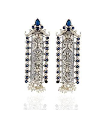 Blue Silver Unique Design Collection Oxidised Earring 1