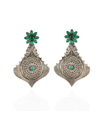 Green Designer Vintage Look Stylish Oxidised Earring 1