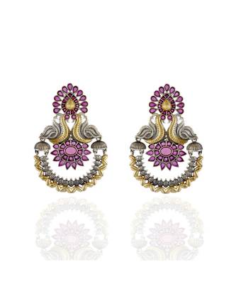 Red Silver Golden Peacock Design Stylish Designer Earring 1