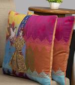 HOUZZCODE Multicoloured Set of 2 Ethnic Motifs Square Cushion Covers