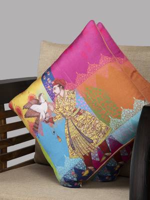 HOUZZCODE Multicoloured Set of 2 Ethnic Motifs Square Cushion Covers 2