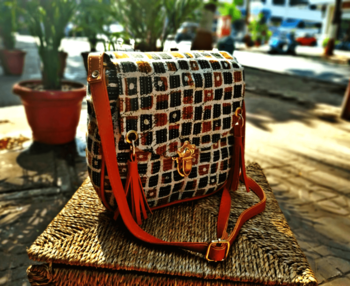 Checks Pattern Brown Sling Bag 1