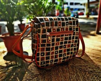 Checks Pattern Brown Sling Bag 2