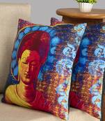 HOUZZCODE Blue & Yellow Set of 2 Ethnic Motifs Square Cushion Covers