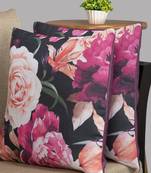 HOUZZCODE Pink & Black Set of 2 Floral Square Cushion Covers