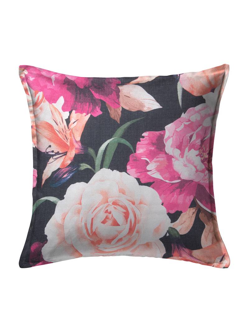 HOUZZCODE Pink & Black Set of 2 Floral Square Cushion Covers